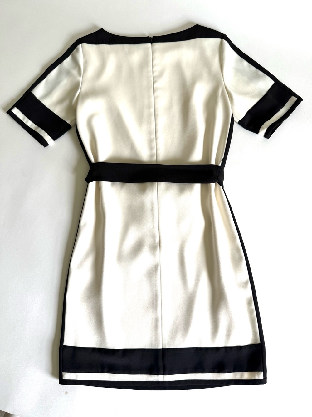 Ann Taylor Cream Black XXS 00P Colorblock Belted Shift Dress Work Office Career - Picture 5 of 13